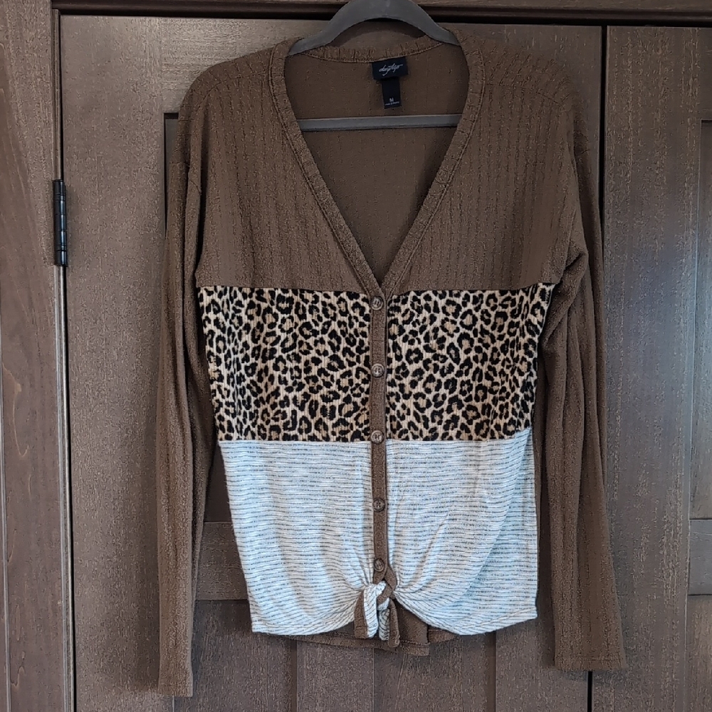Daytrip Brown and Cream Animal Print Cardigan